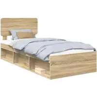 vidaXL Bedframe met hoofdeinde Sonoma 100 x 200 cm Massief grenenhout