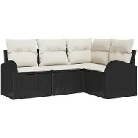 vidaXL Tuinbank Set met kussen 4 pcs Zwart en Wit poly rattan