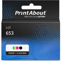 PrintAbout Huismerk HP 653 (3YM74/75AE) Inktcartridge Zwart + 3 kleuren Multipack