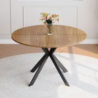 STILVORA Eettafel - Ronde Tafel Met Walnootlook En X-Poot - Voor Keuken En Eetkamer - MDF En Metaal - 110x110x75 Cm - Zwart;Walnoot