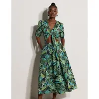 Apricot Midi-rok met tropisch bladpatchwork