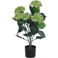MCW Kunsthortensia -Q86, decoratieve plant, kunsthortensia, kunstplant, voor buiten, polyethyleen, 64x40x40 cm ~ groen