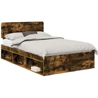 vidaXL Bedframe Rook Eiken 135 x 190 cm Massief grenenhout