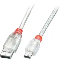 Lindy USB-kabel 3 meter USB 2.0 USB A Mini-USB B Transparant