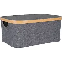QUVIO Mand - Bamboe en Textiel - Donkergrijs - 38x26x16 cm