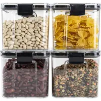 Krumble Voorraadpotten set van 4 - Met deksel - Kunststof - 700 ml - Transparant en zwart