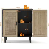 STILVORA Opbergkast - Met Rotan Deuren En Open Vakken - Voor Woonkamer En Hal - MDF En Hout - 80x40x88 Cm - Zwart