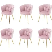 HAUSS SPOLE Eetkamerstoelen - 62x54,5x77 cm - Set Van 6 Armleunstoelen - Bloemvorm Rugleuning - Fluweel - Roze