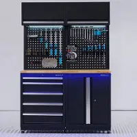 Datona Werkplaatsinrichting PREMIUM eiken met deuren- en ladekast - 135 cm - Zwart