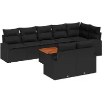 vidaXL Tuinbank Set met kussen 9 pcs Zwart poly rattan