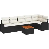 vidaXL Tuinbank Set met kussen 7 pcs Zwart poly rattan