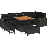 vidaXL Tuinset, 9-delig, 6 zitplaatsen, zwart, polyrotan
