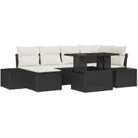 vidaXL Tuinbank Set 7 st Zwart en Crème poly rattan