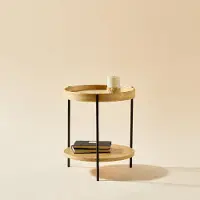 STILVORA Salontafelset - Rond 2-Laags Design - Voor Woonkamer En Zitkamer - Massief Hout En MDF - Natuurlijk - 69x38 En 44x48 Cm