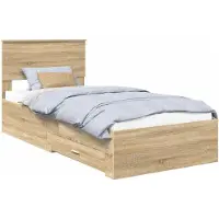 vidaXL Bedframe met lade Sonoma Eik en Zilver 75 x 190 cm Bewerkt hout