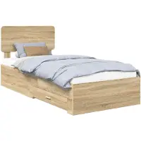 vidaXL Bedframe met lade Sonoma Eik 75 x 190 cm Bewerkt hout
