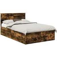 vidaXL Bedframe met hoofdeinde Rook Eiken 120 x 200 cm Bewerkt hout