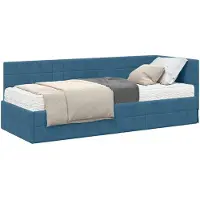 vidaXL Hoekbedframe met Matras met hoofdeinde 2 st Blauw Fluweel