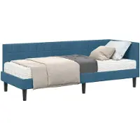 vidaXL Hoekbedframe met Matras met hoofdeinde 2 st Blauw Fluweel