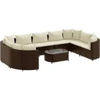 vidaXL 10-delige Loungeset met kussens poly rattan bruin