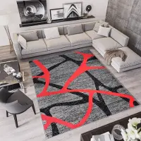Tapiso Qmega Vloerkleed Rood Grijs Abstract Tapijt Maat- 180x250