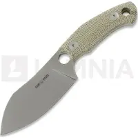 GiantMouse GMF1-XL Green Canvas Micarta, Stonewashed N690, Burgundy Leather Sheath, vaststaand mes