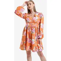 MSN Collection Gekruide Bloemige V-Hals Mini Jurk