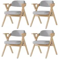 MODFU - Eetkamerstoelen - Opvouwbaar Met Armleuningen - Modern - Hout En Linnen - Grijs - Set Van 4