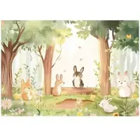 WALLARENA - Fotobehang - 300x210 cm - leuke dieren in het bos met bomen voor de kinderkamer
