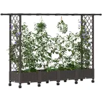 vidaXL Verhoogde plantenbak met klimrek en dak, bruin, 203 x 40 x 127 cm, PP