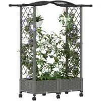 vidaXL Verhoogde plantenbak met klimrek en dak, lichtgrijs, 124 x 40 x 129 cm, PP