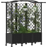 vidaXL Verhoogde plantenbak met klimrek en dak, zwart, 163 x 40 x 144 cm, PP
