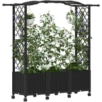 vidaXL Verhoogde plantenbak met klimrek en dak, zwart, 164 x 40 x 144 cm, PP
