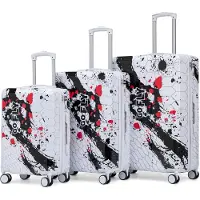 MODFU - 3-Delige Kofferset - Patroonprint En Cijferslot - Moderne Uitstraling - Voor Reizen - PC - Zwart - 20/24/28 Inch
