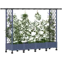 vidaXL Verhoogde plantenbak met klimrek en dak, grijs, 203 x 40 x 127 cm, PP