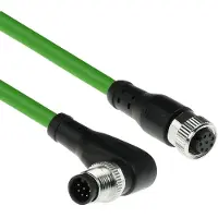 ACT SC3943, 5 meter, M12 connector, M12 connector, mannelijk/vrouwelijk, zwart/groen, koper