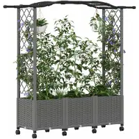 vidaXL Verhoogde plantenbak met klimrek en dak, lichtgrijs, 164 x 40 x 144 cm, PP