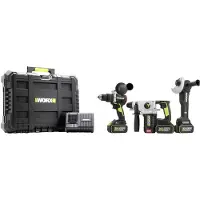 WORX WU928 Accu-boorhamer, Haakse accuslijper, Accu-klopboormachine 20 V 5 Ah Li-ion Incl. 2 accus, Incl. lader, Incl. opbergbox