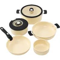 Resto Save & Stock Pannenset 8-delig – Beige – Keramische PFAS-vrije Pannen met Afneembare Handgreep – Inductie – Stapelbare Kookset – Ovenbestendig tot 220°C – 95802 – Beige
