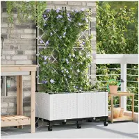 vidaXL Tuin Plantenbak met Irrigatie en Wielen 2 st Wit PP