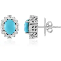 Cavill - Elegante Oorbellen 925 Sterling Zilver - Sleeping Beauty Turkoois 1,665 ct en Witte Topaas 0,315 ct - Ovaal Cabochon Vintage Filigraan Design