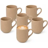 Secret De Gourmet koffie mok Memphis - 6x stuks - beige - 300 ml - drink mokken - keramiek - met stijlvol motief