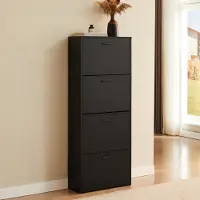 Casabel Moderne schoenenkast met 4 neerklapbare deuren - 24 paar schoenen - Schoenenkast van composiethout - Afmetingen: B60 x D24 x H150 cm