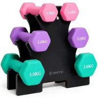BOTC Dumbbellset - Halterset - Dumbells - Gietijzer - 1/2/3 kg - Roze/Paars/Groen