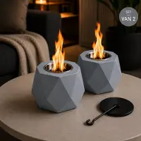 Colibri Bio-ethanol Tafelhaard Set van 2 – Grijs Beton – 16,5 x 16,5 x 10 cm – Tafelhaard met Doofplaat – Binnen & Buiten