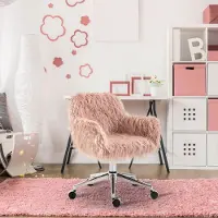 MODFU Bureaustoel - In Hoogte Verstelbaar En Draaibaar - Elegant - Nylon En Kunstbont - Roze En Zilver