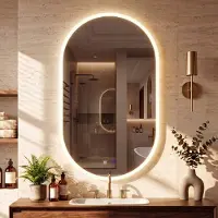 CLP Barbora Badkamerspiegel Ovaal - Touchdimmer - 3 Lichtstanden LED - Anti-condens - Frameloze Wandspiegel - 60x90 cm - helder/glas