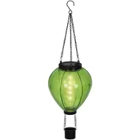 Lumineo solar luchtballon lantaarn - groen - H26 x D14 cm - kunststof - vlam effect - tuinverlichting