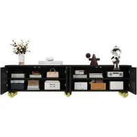 STILVORA Televisiemeubel - 4 Deuren Met Push To Open En Gedempte Scharnieren - Met Legplanken Voor Woonkamer - Spaanplaat - Zwart;Goud - 170x38x44 Cm