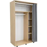VCM Kleiderschrank auf Rollen H. 175 x B. 101 x T. 51 cm mit Kleiderstangen, Regalfächern & Vorhang, mobiler Garderobenschrank - Ostila